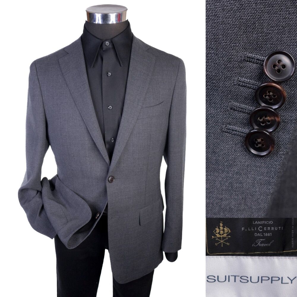 SuitSupply Havana TRAVELLER Blazer Sport Coat Sz 40R Solid Gray Wool 2-Button
